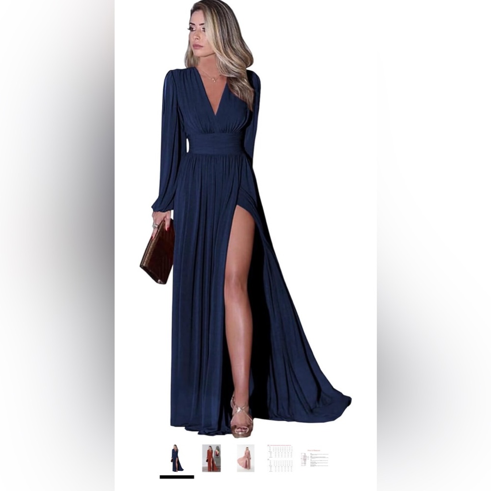 Long Sleeve Chiffon Bridesmaid Dresses for Women with Slit V-Neck Wedding
